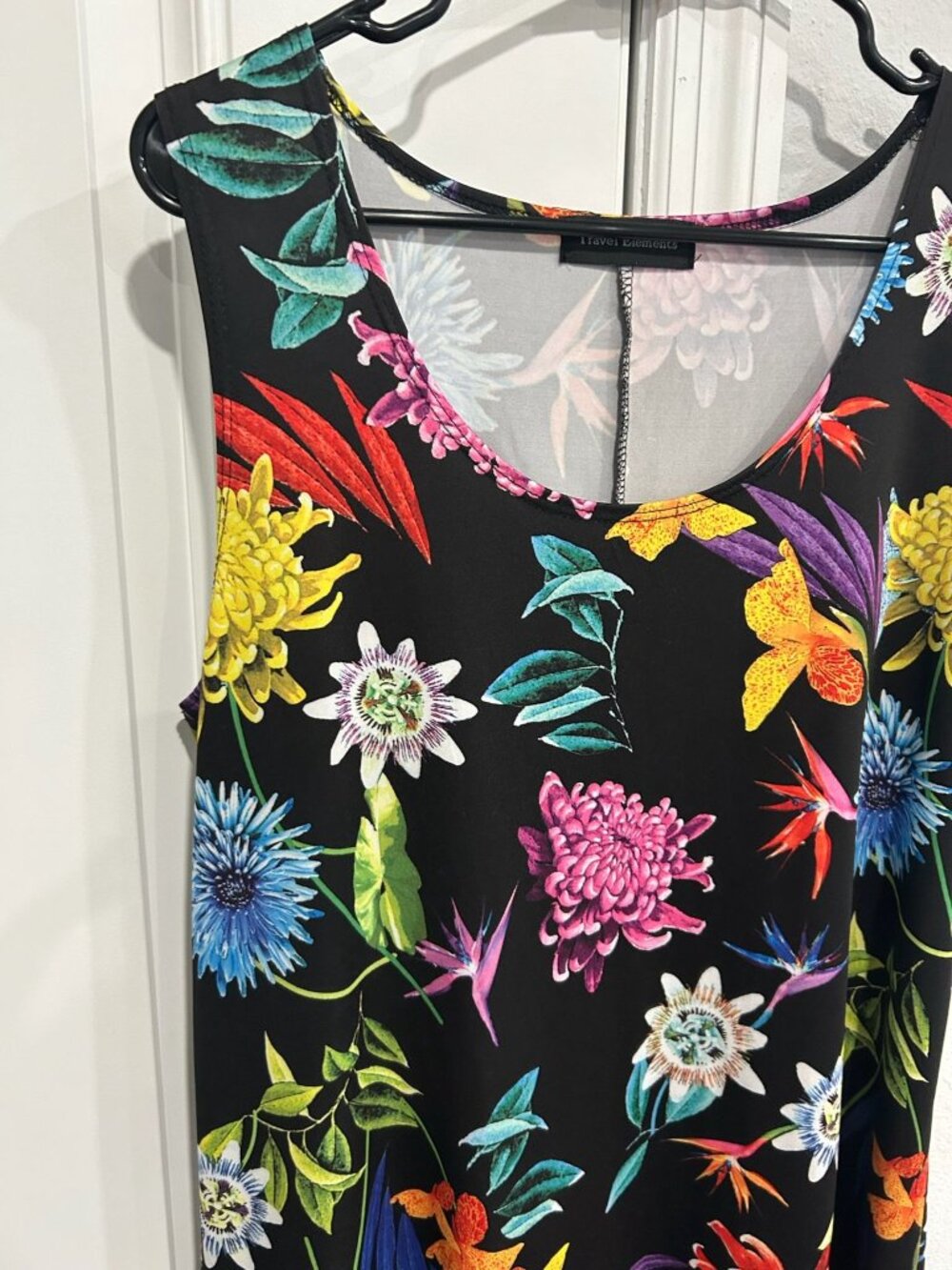 Travel Elements Large Black Floral Sleeveless Midi Dress Polyester Boho - Picture 4 of 12